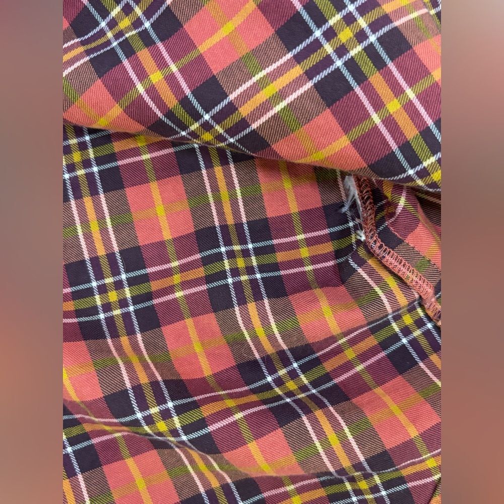 tyler böe Orange Blue Pintuck Button Up Brush Cotton Plaid Cottagecore Shirt 12 - Picture 7 of 10